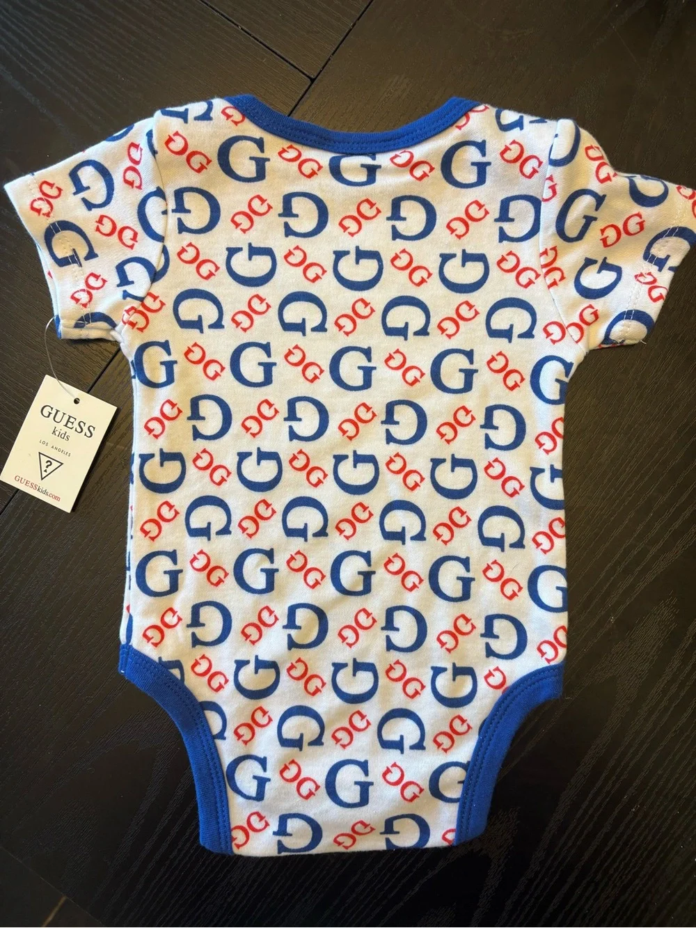 NWT GUESS Blue & Red Logo Short-Sleeve Baby One-Piece